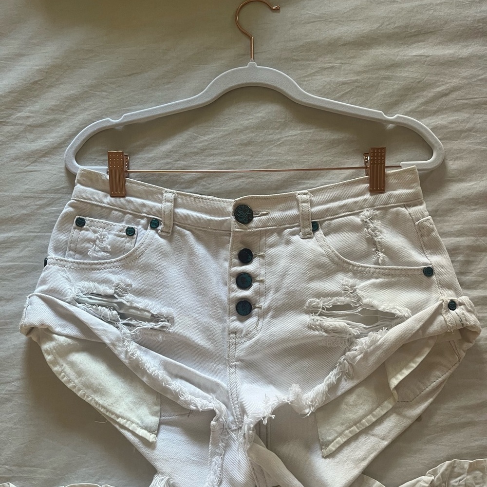 White Distressed Denim Shorts